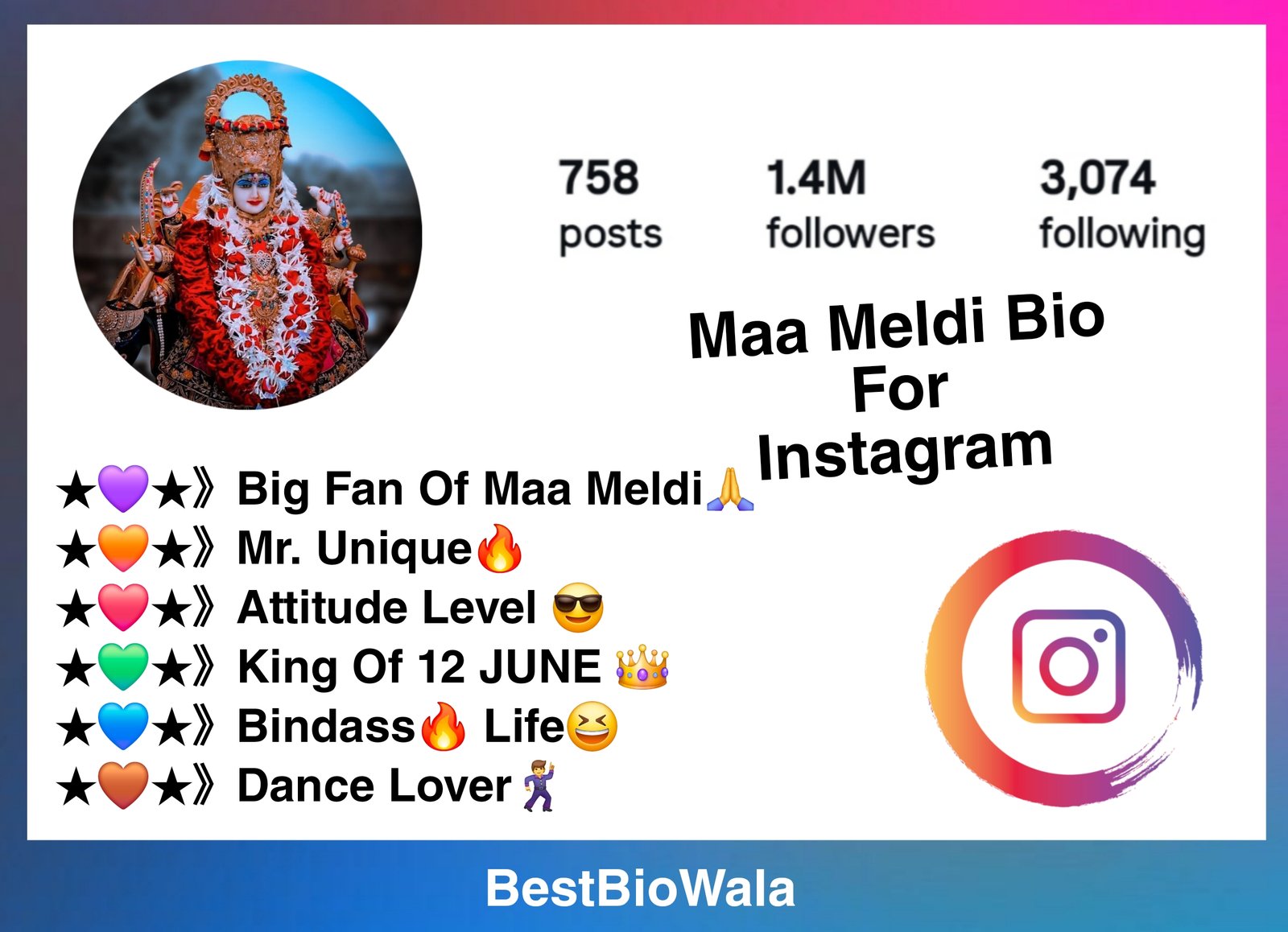 Maa Meldi Bio For Instagram | Instagram Bio Meldi Maa